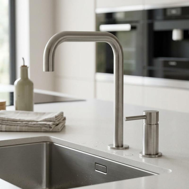 Pure.Sink Luxion 2-gats massief RVS keukenkraan met U uitloop PLX2HU-02